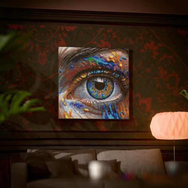 Eye Art Original made out of 13,153 LEGO-Compatible bricks on a luxurious home background.