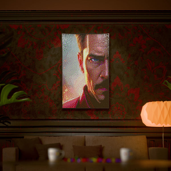 Fireman made out of 10,769 LEGO-Compatible bricks on a luxurious home background.