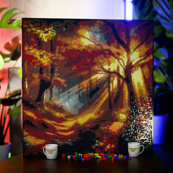 Forest Scenery made out of 17,132 LEGO-Compatible bricks on a table with stylish luxury studio background.