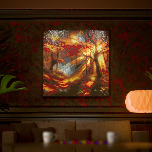 Forest Scenery made out of 17,132 LEGO-Compatible bricks on a luxurious home background.