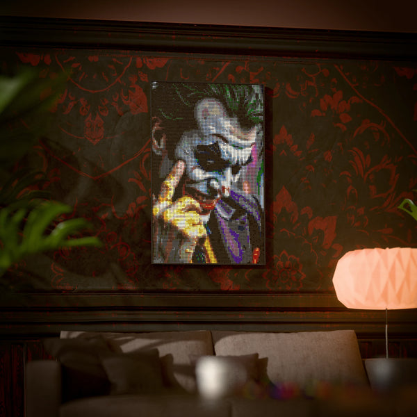 Joker Inspired made out of 10,769 LEGO-Compatible bricks on a luxurious home background.