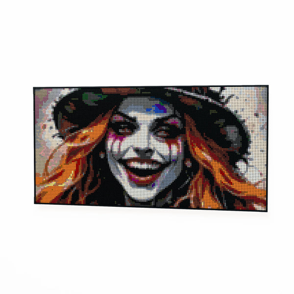 Lady Mad Hatter made out of 13,433 LEGO-Compatible bricks on a white clean background.