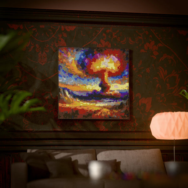 Nuclear Explosion made out of 13,153 LEGO-Compatible bricks on a luxurious home background.
