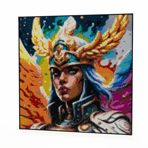 Odin's Valkyrie made out of 17,132 LEGO-Compatible bricks on a white clean background.