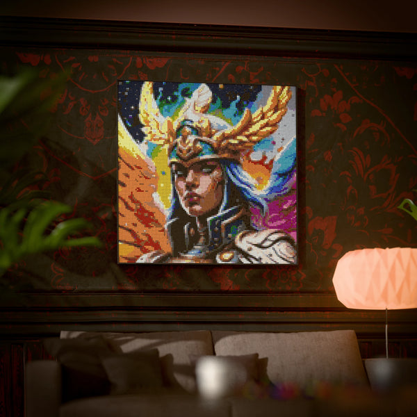 Odin's Valkyrie made out of 17,132 LEGO-Compatible bricks on a luxurious home background.