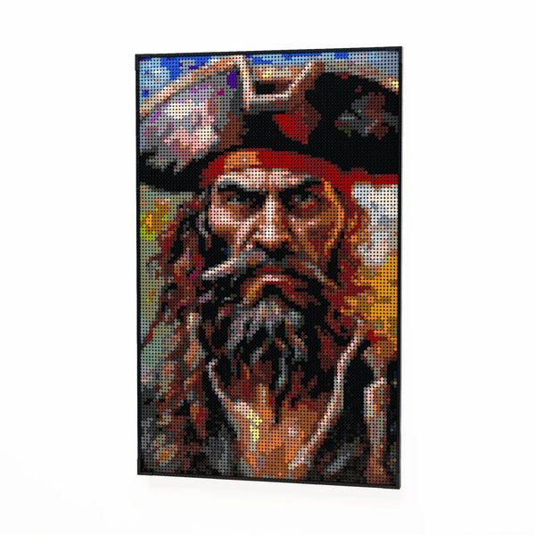 Pirate Man made out of 10,769 LEGO-Compatible bricks on a white clean background.