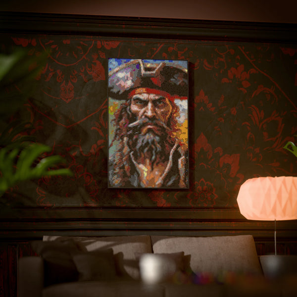 Pirate Man made out of 10,769 LEGO-Compatible bricks on a luxurious home background.