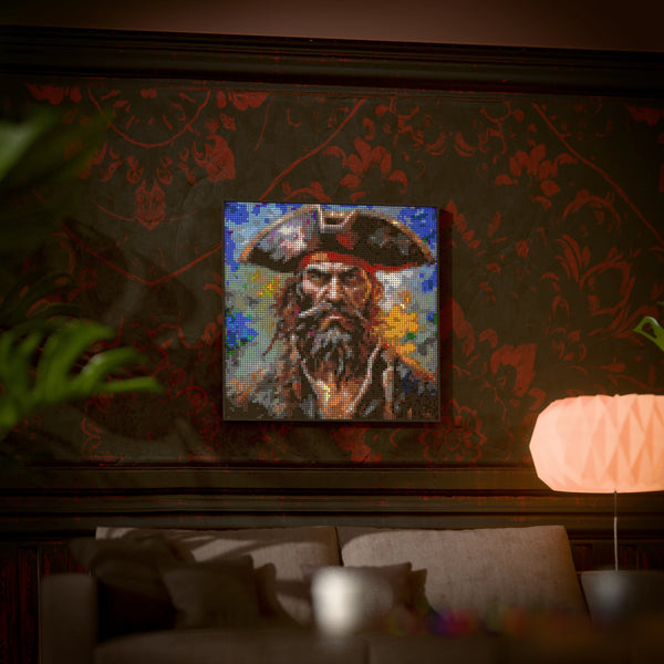 Pirate Man made out of 9,700 LEGO-Compatible bricks on a luxurious home background.