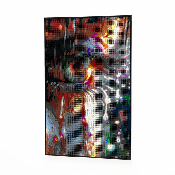 Rainbow Tears made out of 10,769 LEGO-Compatible bricks on a white clean background.