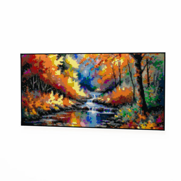 Serene Forest Scenery made out of 13,433 LEGO-Compatible bricks on a white clean background, built with 1x1 square plates.