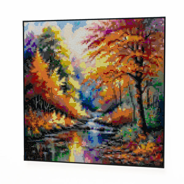 Serene Forest Scenery made out of 17,132 LEGO-Compatible bricks on a white clean background.